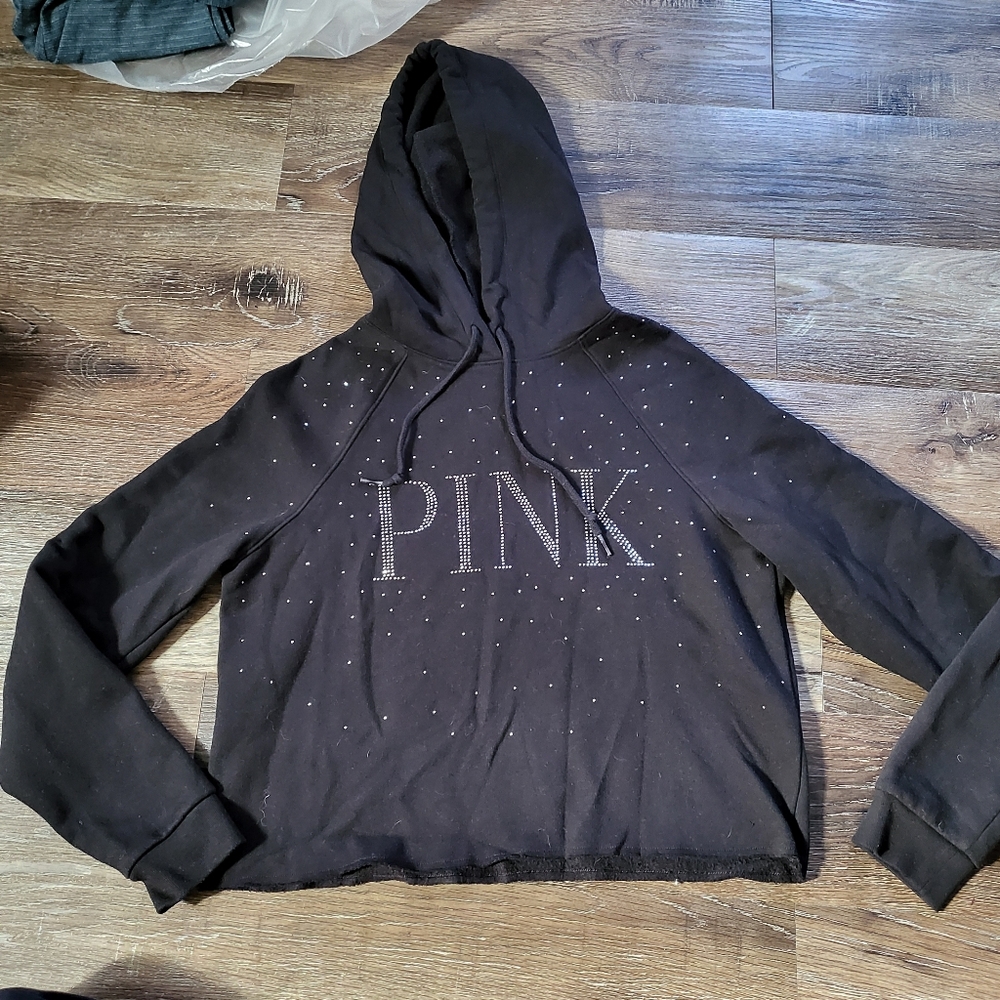 🎒💚PINK rhinestone cropped hoodie